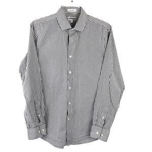 Men's Express Extra Slim Fit Black White Stripe Long Sleeve Button Front Shirt